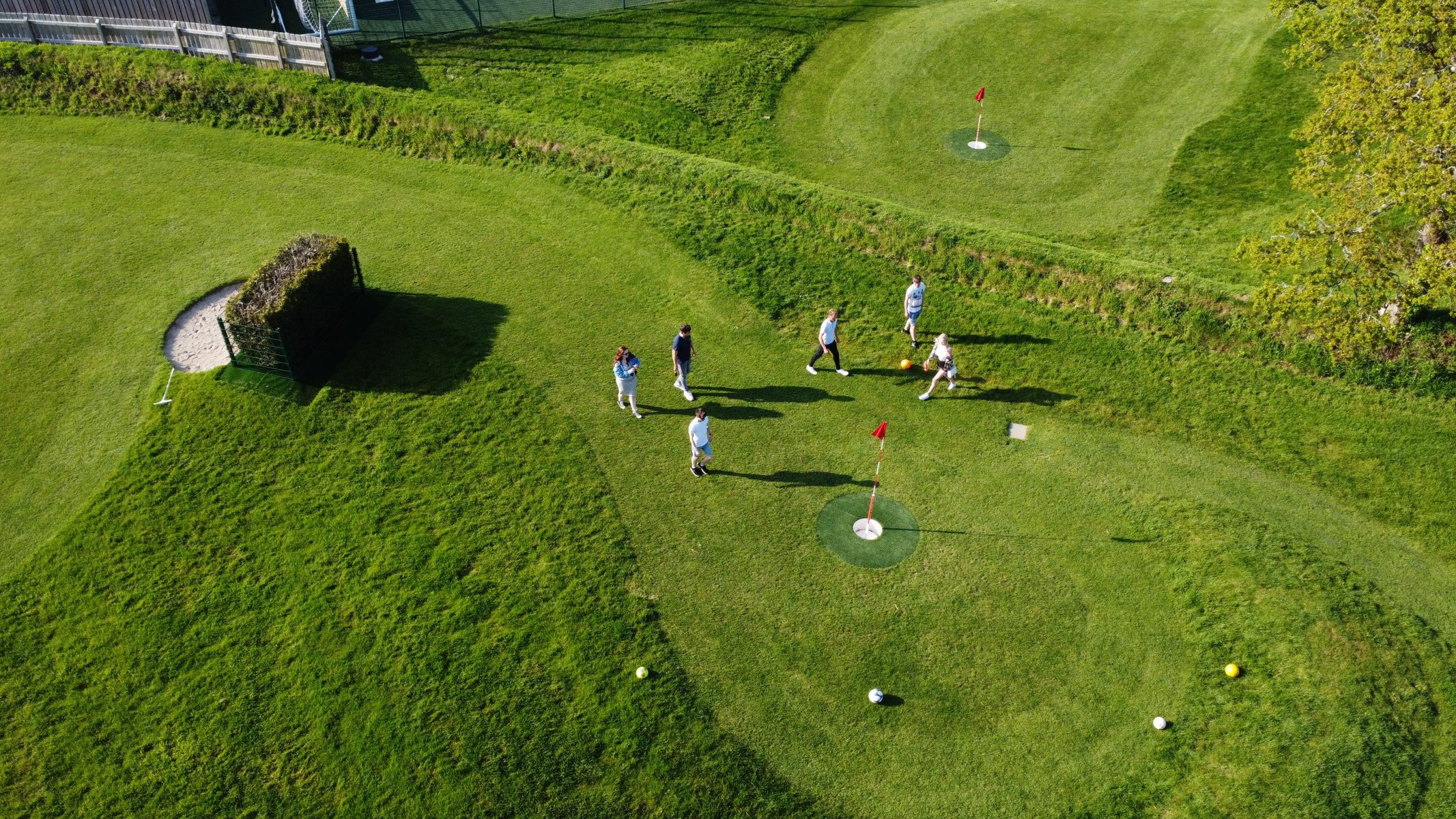 Playing FootballGolf - from above - at Cornwall Football Golf Park