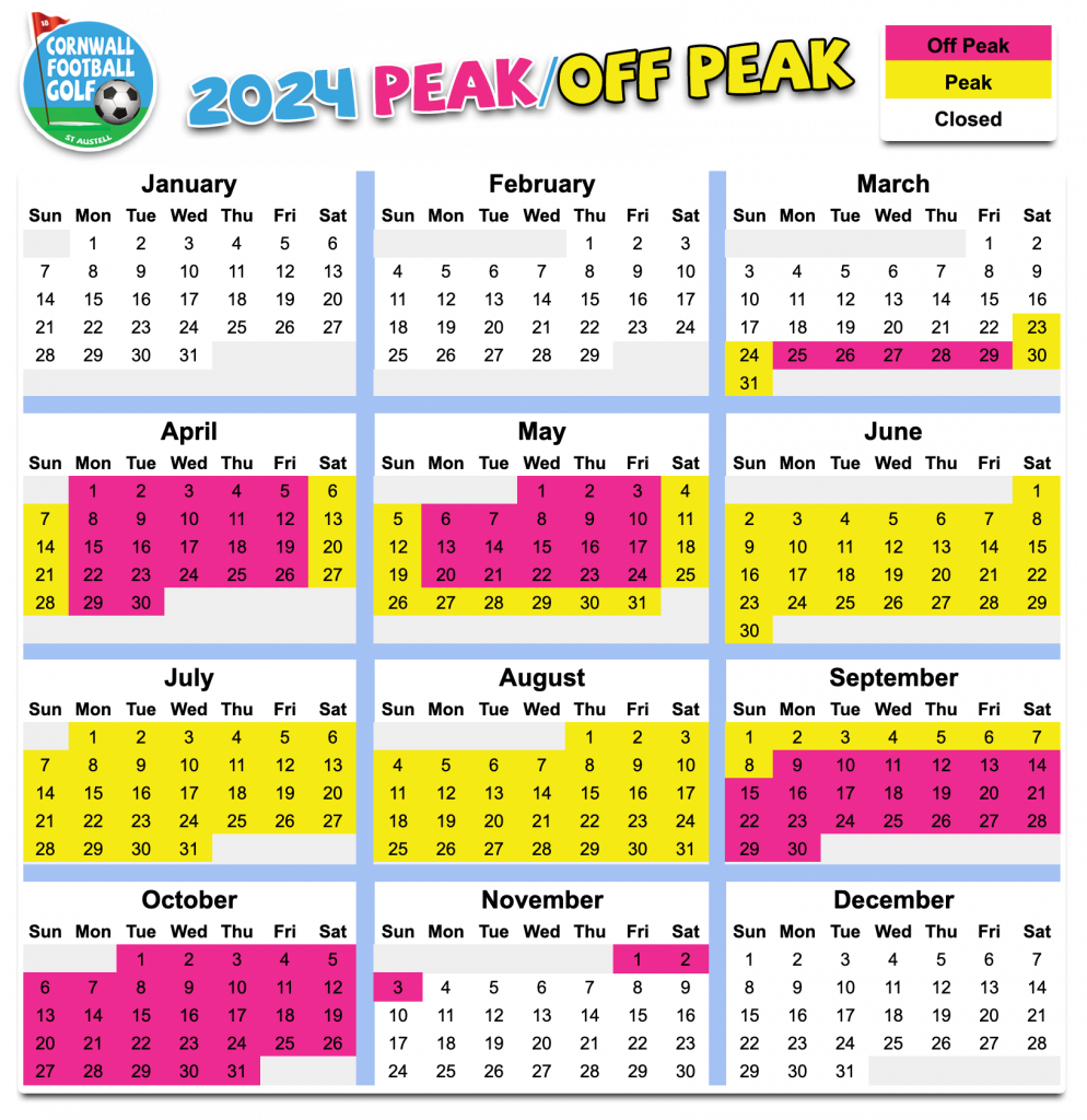 FootballGolf Peak / Off Peak Calendar