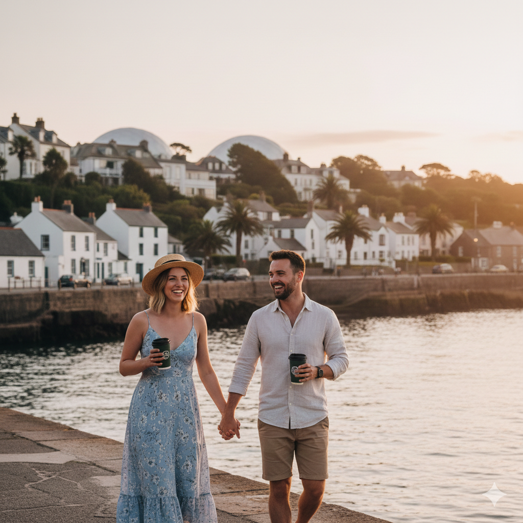 Happy_Couple_In_St_Austell - Cornwall Footballgolf a happy couple on the harbour front in cornwall