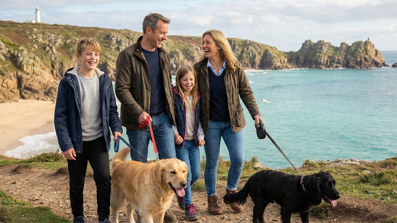Happy_Family_With_Dogs_In_St_austell_Cornwall - Cornwall Footballgolf Happy Family walking with 2 dogs in St Austell, Cornwall