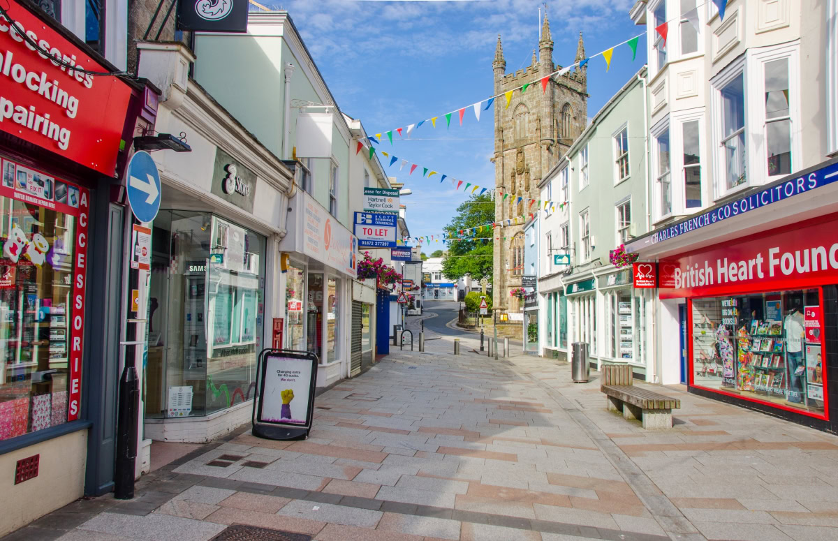Fore Street in St Austell on a sunny day