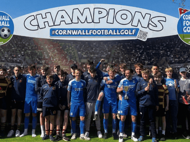 animated gif of people celebrating at cornwall footballgolf