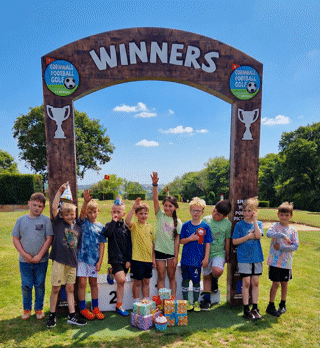Kids Jumping at a birthday party at cornwall footballgolf - Cornwall Footballgolf Kids Jumping at a birthday party at cornwall footballgolf