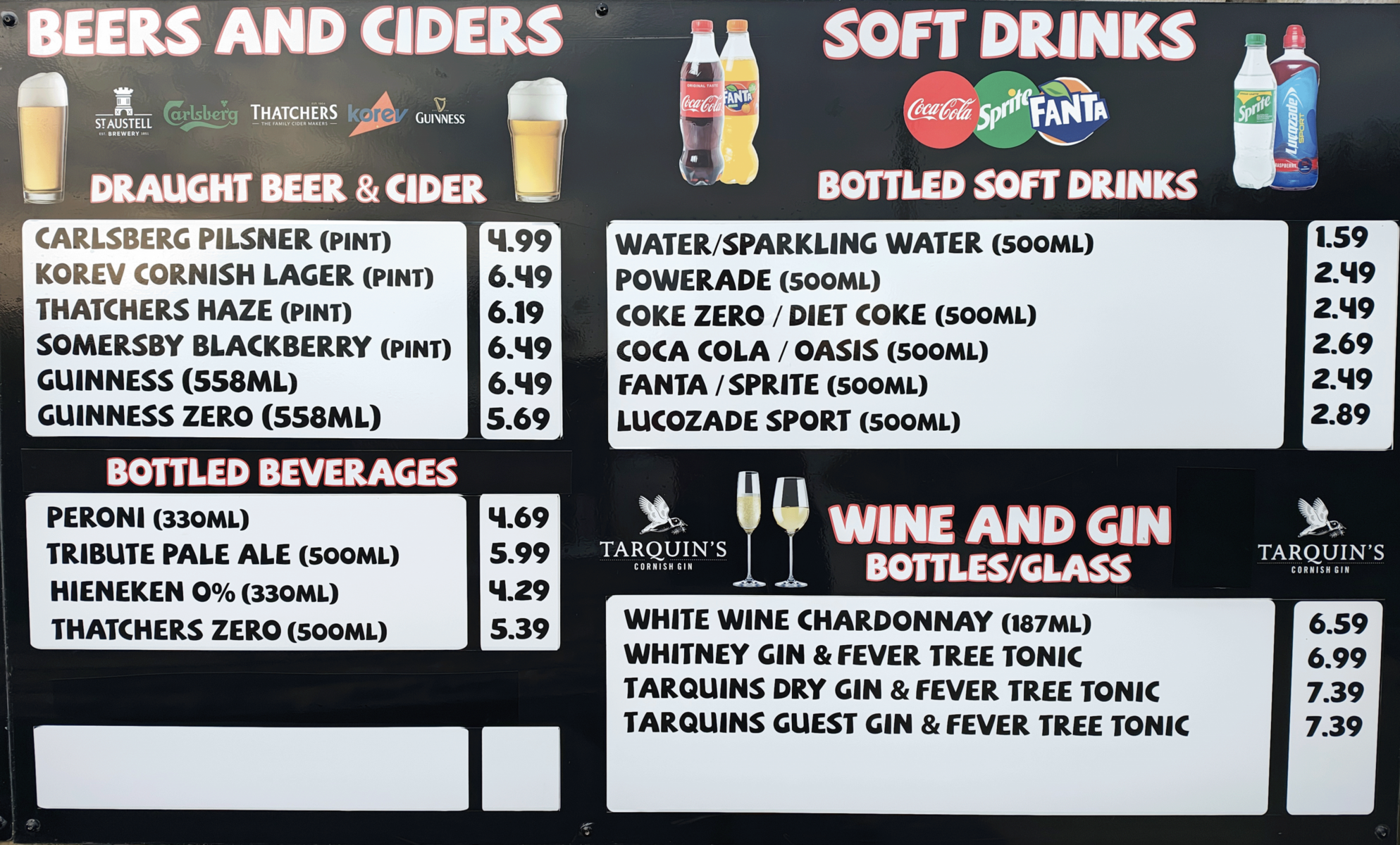 Drinks menu prices 2026