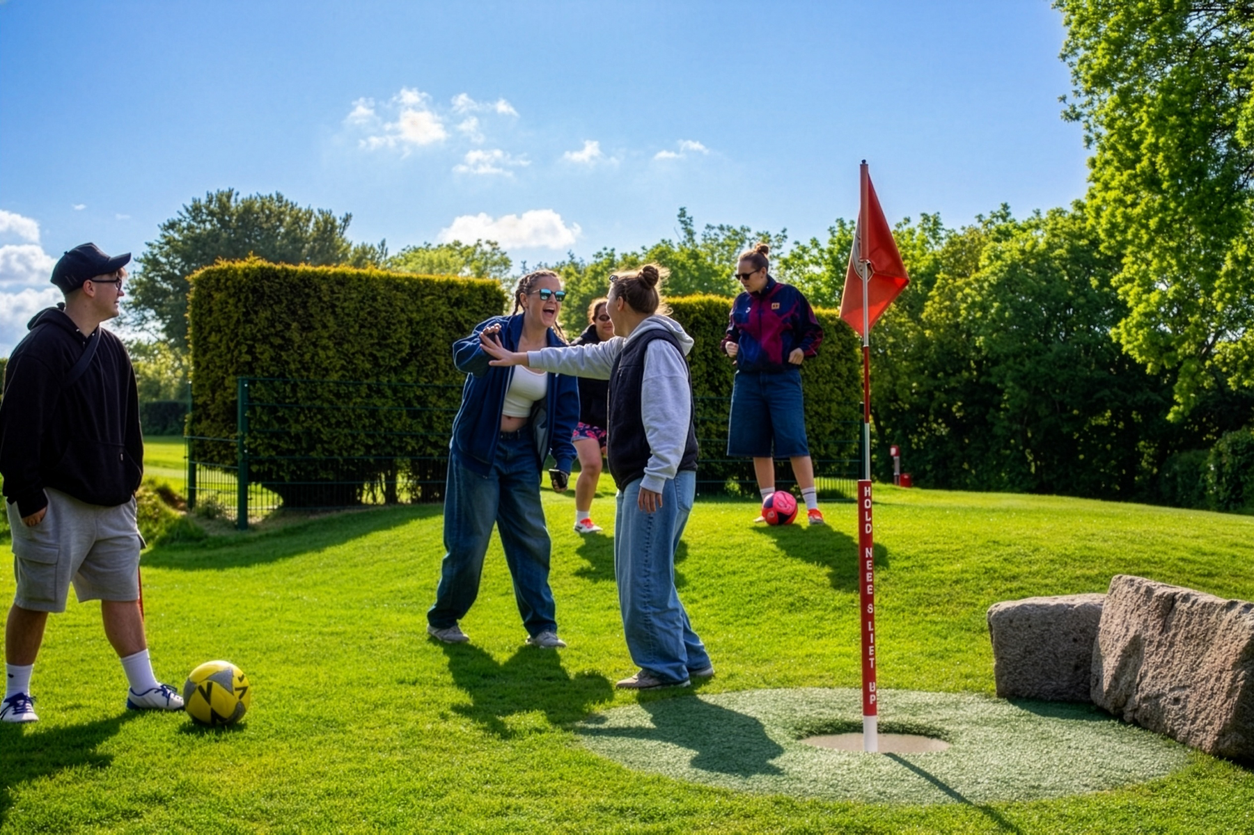 Folks having fun paying footballgolf